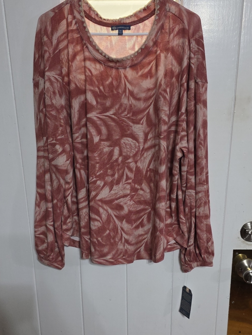 NWT Democracy Women's Lightweight Sweater Knit Rusty Mauve Feathery Design Sz 2X